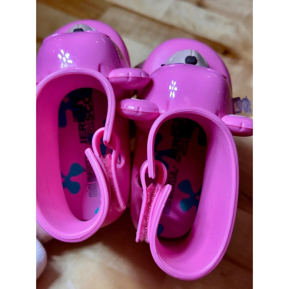 Mini Melissa Jeremy Scott Rain Boots Kids 6/7 Pink Excellent Bear Collaboration